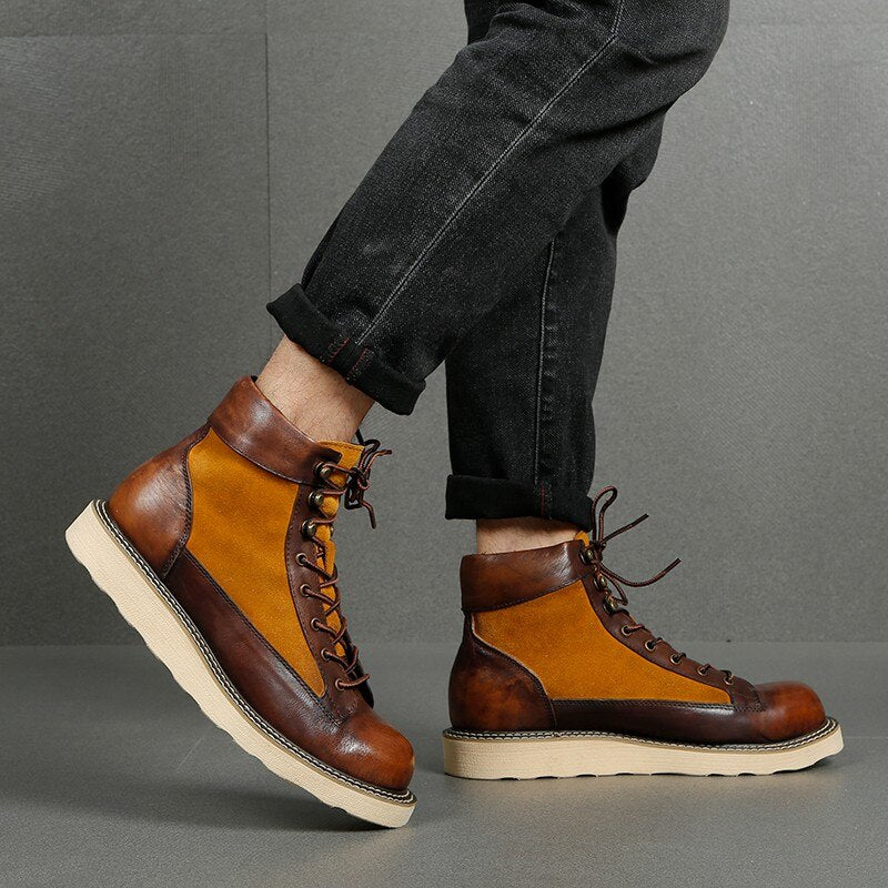 Vintage Safety Genuine Leather Ankle Boots Male