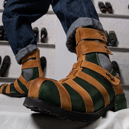 メンズ ラグジュアリー ヴィンテージ ミックスカラー ウエスタン アンクルブーツ