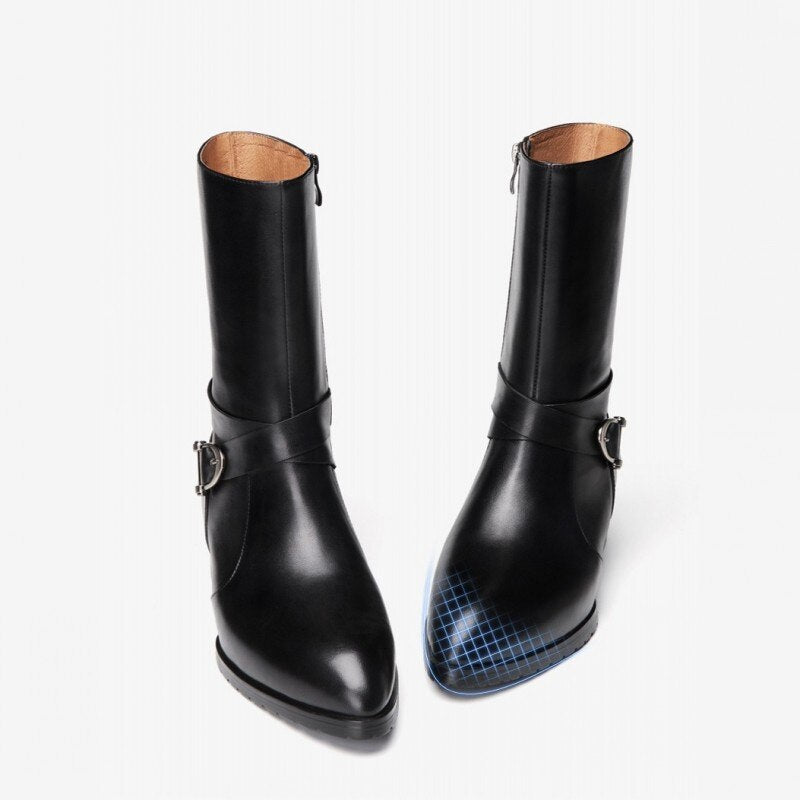 Men Genuine Leather Zipper Pointed Toe Boots