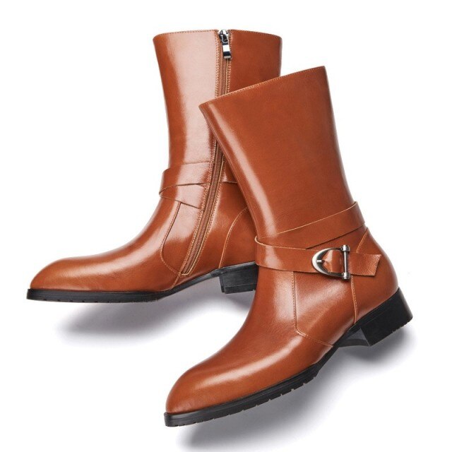 Men Genuine Leather Zipper Pointed Toe Boots