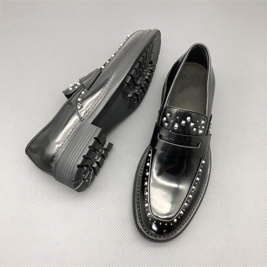Mens Rivet Studded Dress Shoes Slip On Loafers