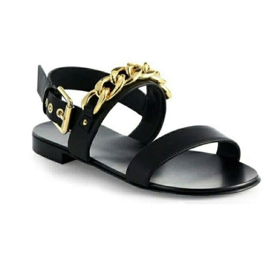 Mens  Chain Designer Cow Leather Sandals Outside Flats