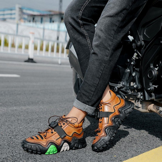 メンズ バイカー アクティブシューズ ラウンドトゥ レースアップ 通気性
