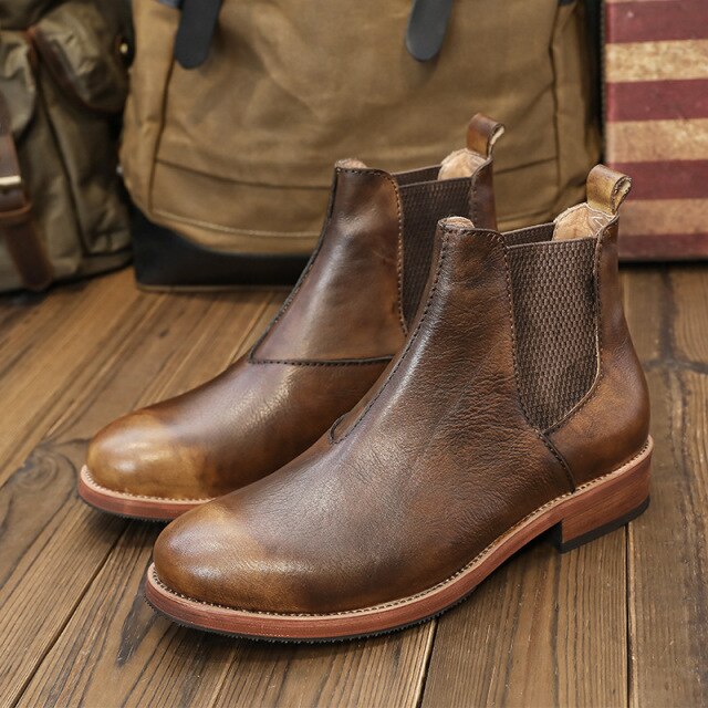 Men Casual Office Genuine Leather Cowhide Ankle Boots