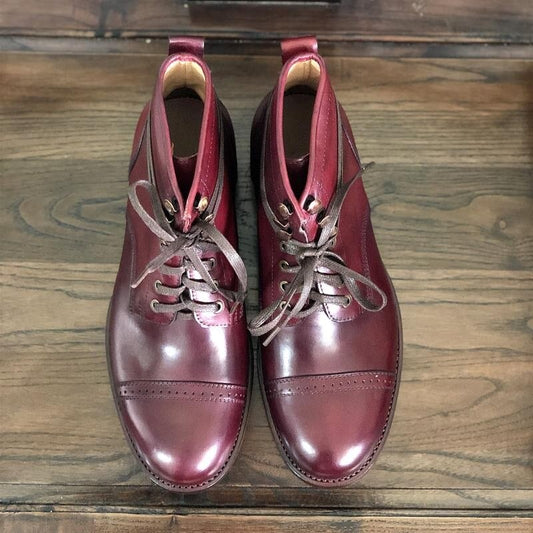 メンズ 新作 ラウンドトゥ レースアップ ヴィンテージ アウトドア アンクルブーツ