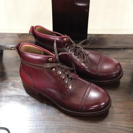 メンズ 新作 ラウンドトゥ レースアップ ヴィンテージ アウトドア アンクルブーツ