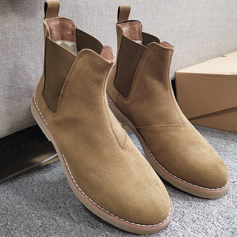 Mens Genuine Leather Casual Chelsea Boots Round Toe