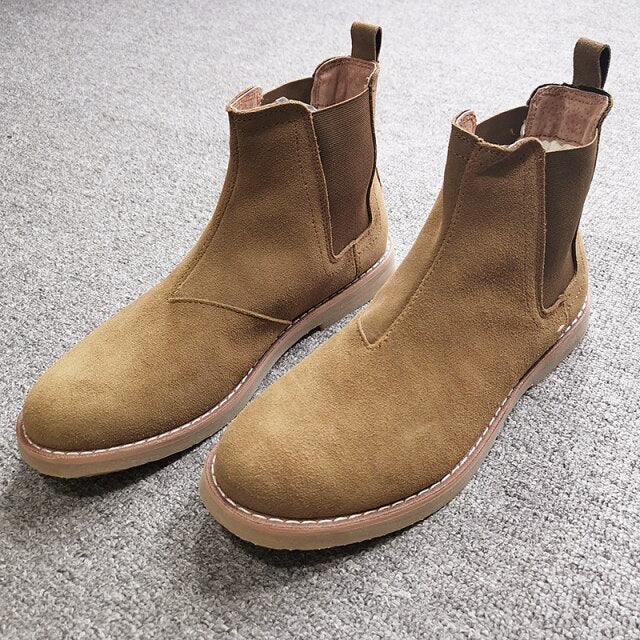 Mens Genuine Leather Casual Chelsea Boots Round Toe