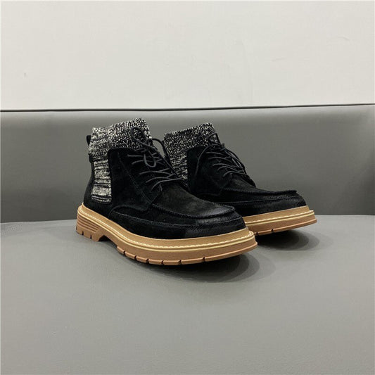 Men Patchwork Knitting Casual Ankle Boots