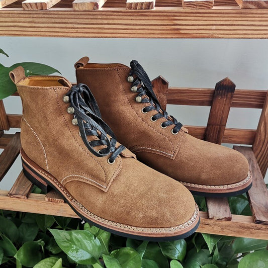 Men British Style Lace Up Cowboy Cow Suede Work Boots