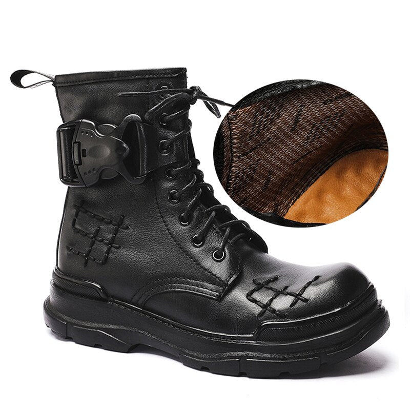 Mens Lace Up Round Toe Winter Outdoor Warm Tooling Boots