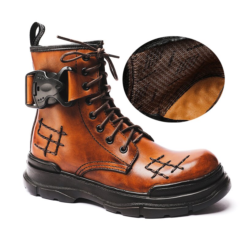 Mens Lace Up Round Toe Winter Outdoor Warm Tooling Boots