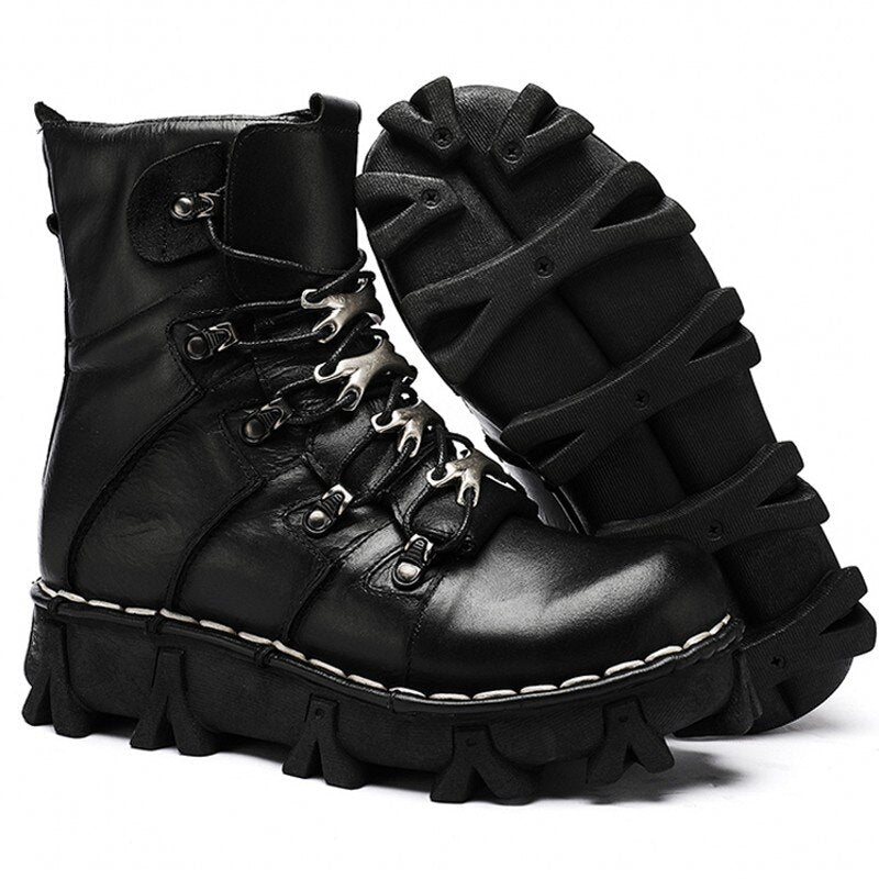 Mens Thick Bottom Lace Up Height Increasing Vintage Warm Ankle Boots