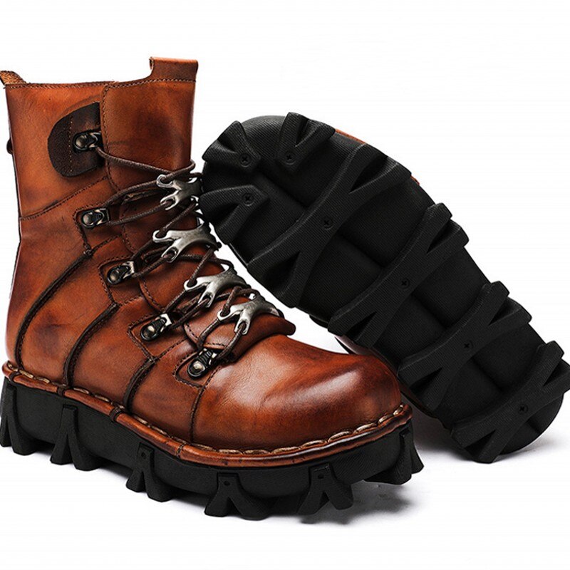 Mens Thick Bottom Lace Up Height Increasing Vintage Warm Ankle Boots