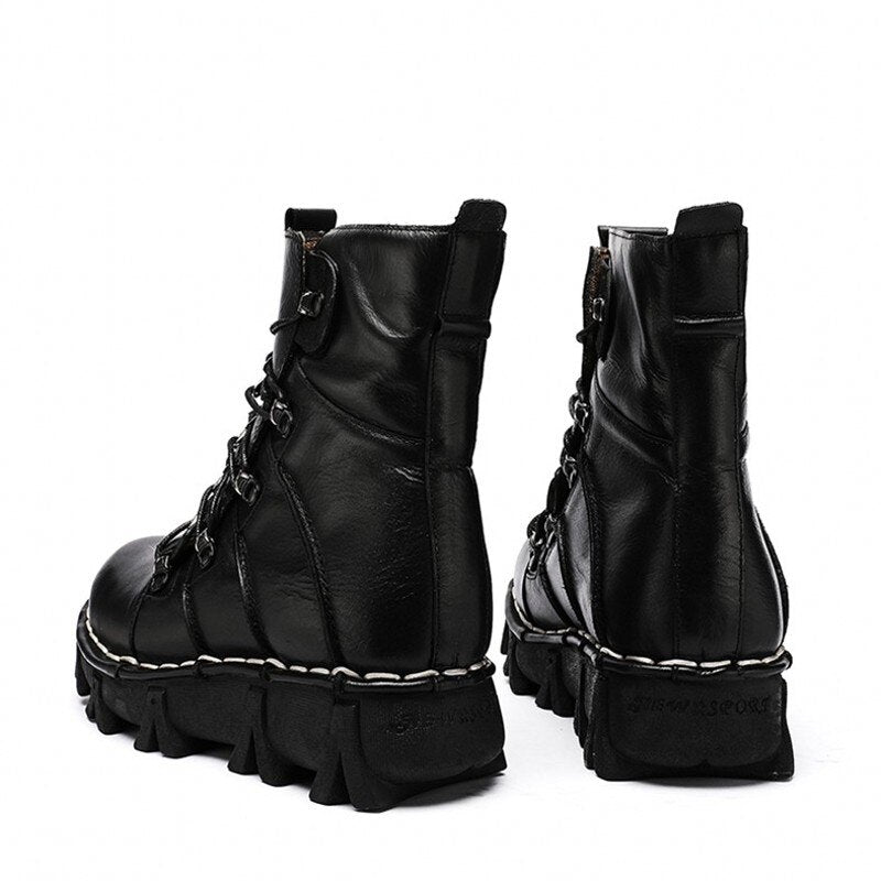 Mens Thick Bottom Lace Up Height Increasing Vintage Warm Ankle Boots