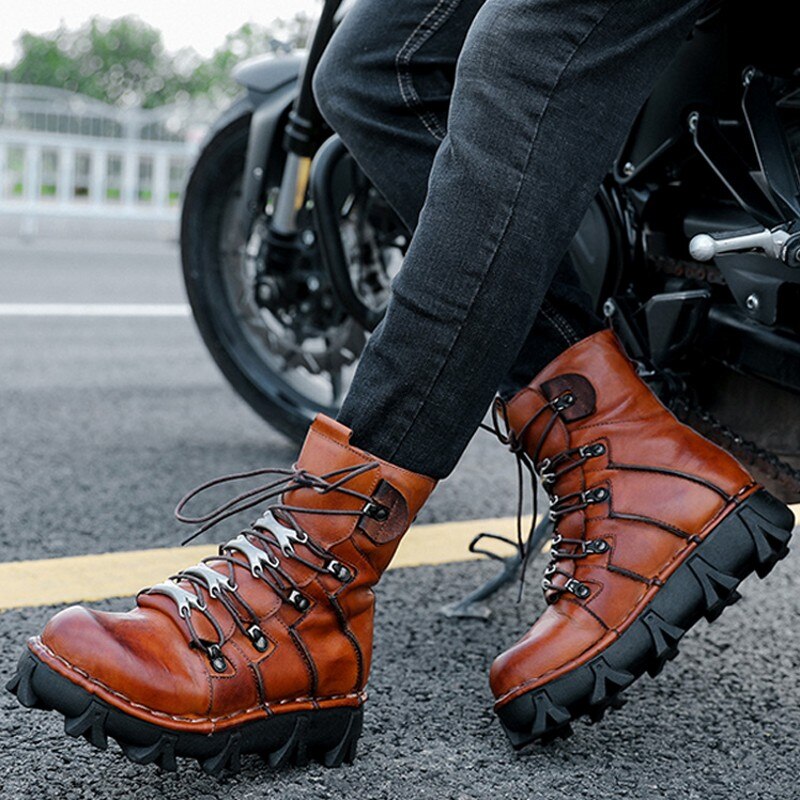 Mens Thick Bottom Lace Up Height Increasing Vintage Warm Ankle Boots