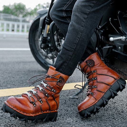 Mens Thick Bottom Lace Up Height Increasing Vintage Warm Ankle Boots