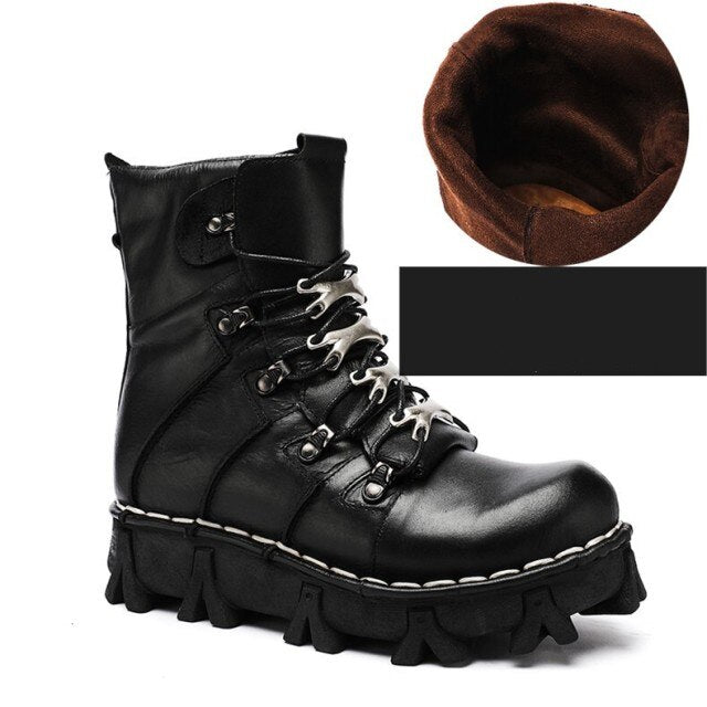 Mens Thick Bottom Lace Up Height Increasing Vintage Warm Ankle Boots