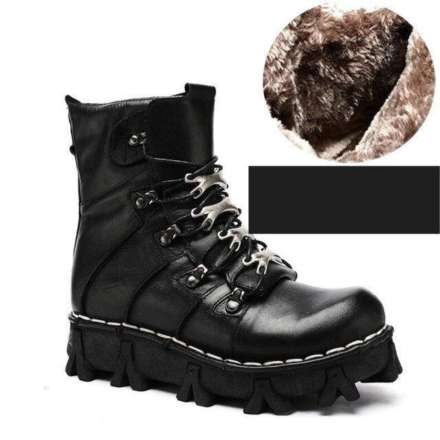 Mens Thick Bottom Lace Up Height Increasing Vintage Warm Ankle Boots