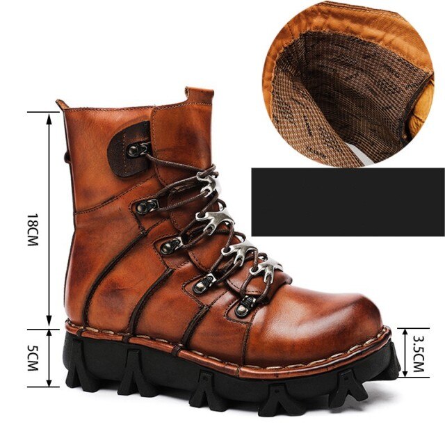 Mens Thick Bottom Lace Up Height Increasing Vintage Warm Ankle Boots