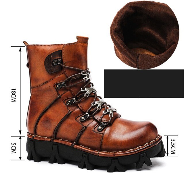 Mens Thick Bottom Lace Up Height Increasing Vintage Warm Ankle Boots