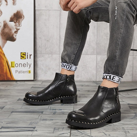 Men Height Increasing Gothic Rivet Punk Motorcycle Boots Plus Size