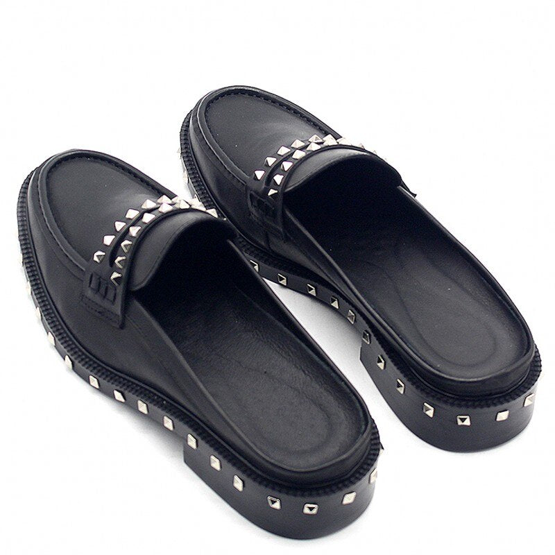 British Style Mens  Slip-On Cowhide Korean Style Casual Lazy Sandals