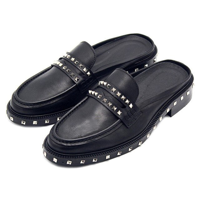 British Style Mens  Slip-On Cowhide Korean Style Casual Lazy Sandals
