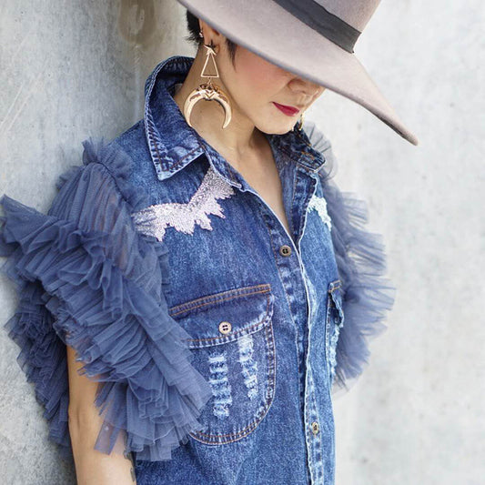 French Style Fairy Sleeveless Denim Jacket Cowboy Spliced Coat