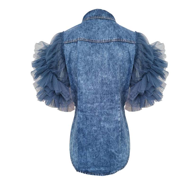 French Style Fairy Sleeveless Denim Jacket Cowboy Spliced Coat