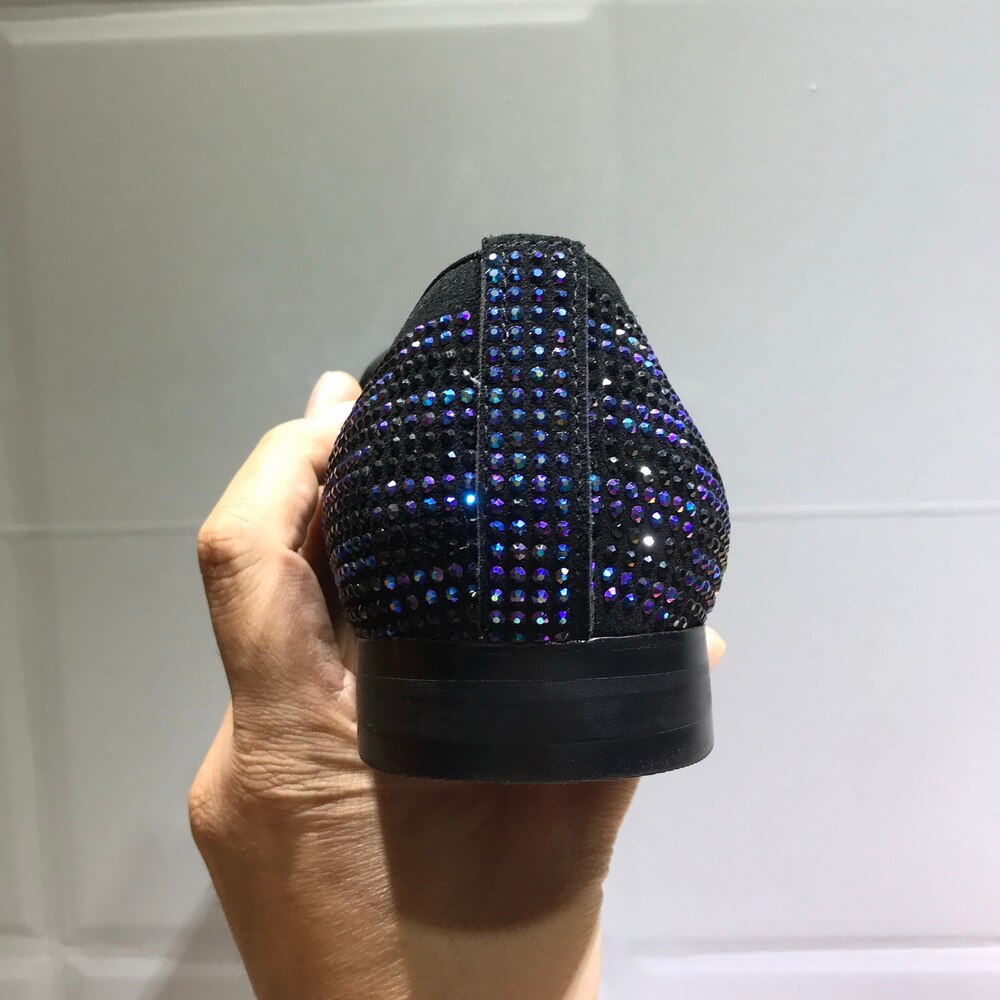 Wave pattern Rhinestone Mens Flats Slip On Moccasins Loafers