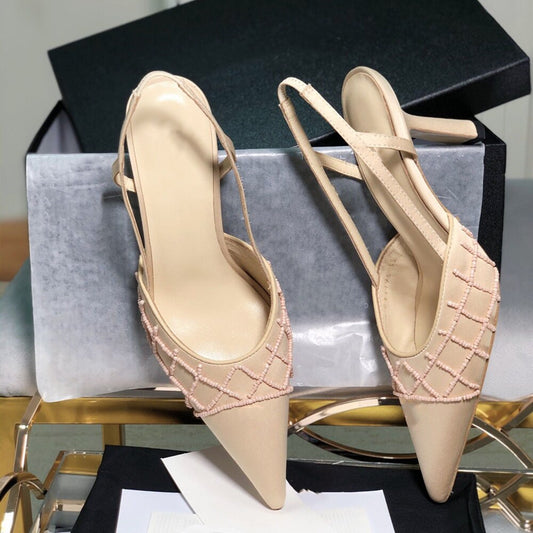 New leather women Handmade beaded high heel sandals