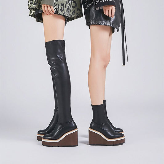 Ankle boots for women round toe platform wedges shoes