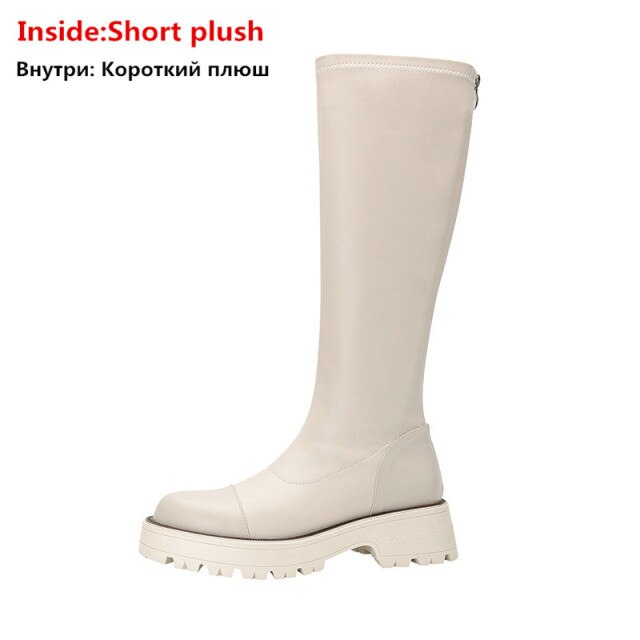 Knee High Boots Women Flat Shoes Round Toe