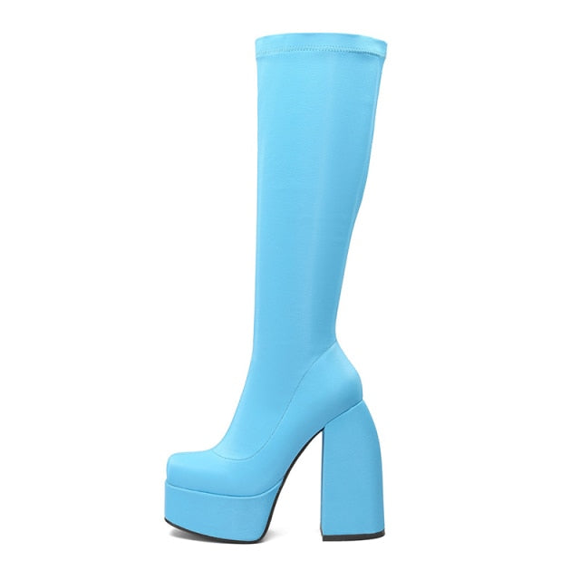 Thick High Heels Platform Woman Dress Party Long Boots