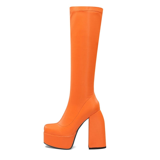 Thick High Heels Platform Woman Dress Party Long Boots