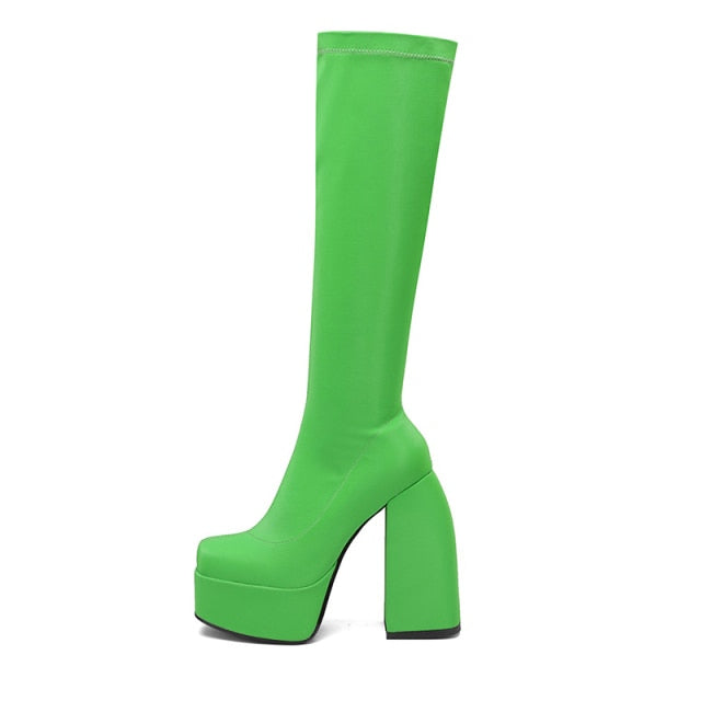 Thick High Heels Platform Woman Dress Party Long Boots