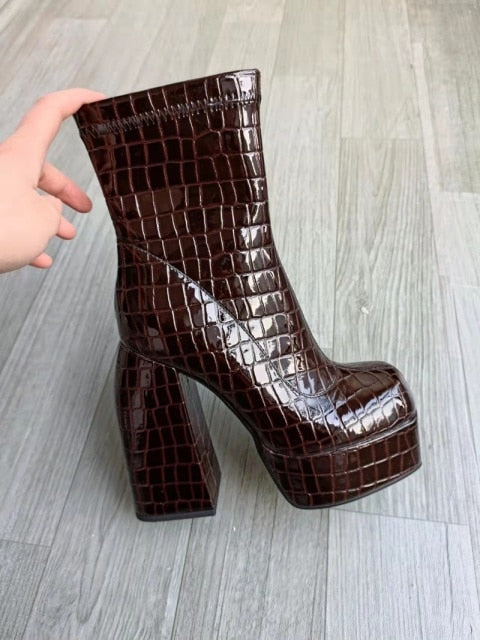 Thick High Heels Platform Woman Dress Party Long Boots