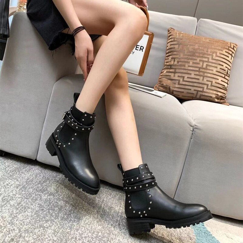 Women Genuine Leather Shoes Elastic Side Fashion Boots