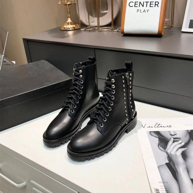 Women Genuine Leather Shoes Elastic Side Fashion Boots