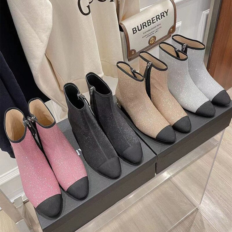 Women Mixed Colors Square Heels Chelsea Boots New Design