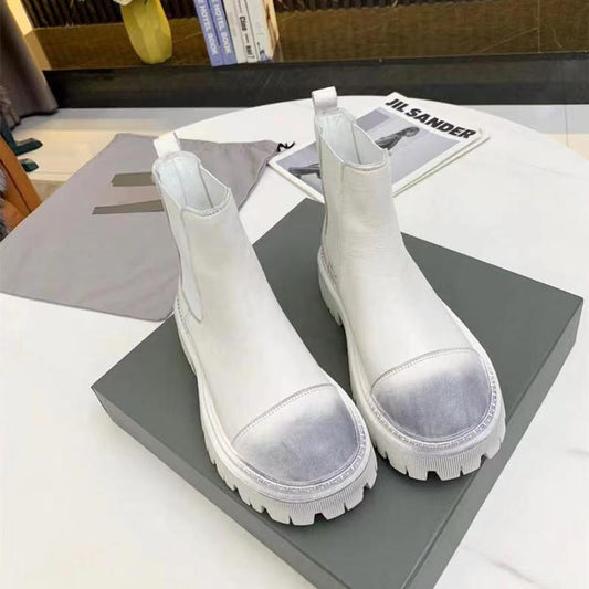 レディース プラットフォームブーツ 本革 厚底シューズ