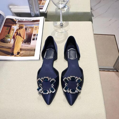 Pointed Toe Square Buckle Rhinestone Flats Casual Shoes Women