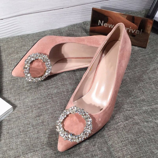 Diamond Decor Pumps Women Suede High Heels Wedding Shoes