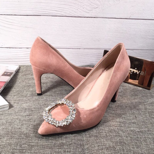 Diamond Decor Pumps Women Suede High Heels Wedding Shoes