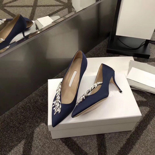 Pointed Toe Pumps Crystal Buckle Shallow Ladies High Heel