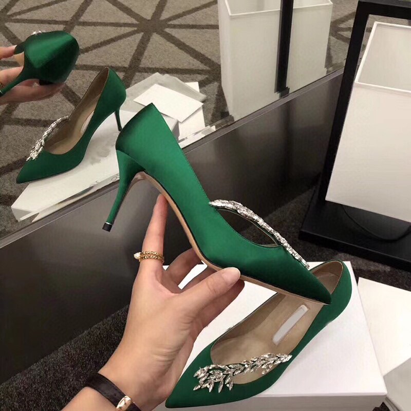 Pointed Toe Pumps Crystal Buckle Shallow Ladies High Heel