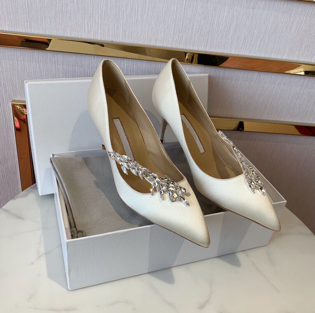 Pointed Toe Pumps Crystal Buckle Shallow Ladies High Heel
