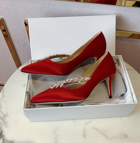 Pointed Toe Pumps Crystal Buckle Shallow Ladies High Heel