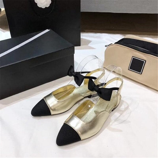 レディースフラットシューズ本革アンクルボウノットフラット